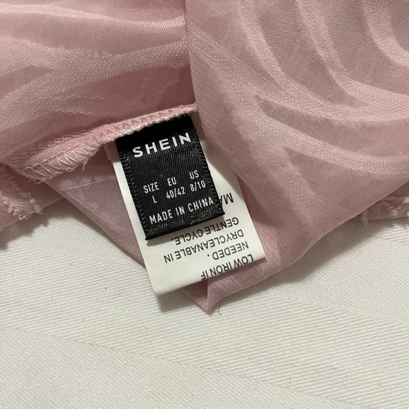SHEIN Womens Size Large Sheer Pink Textured Long Sleeve Boho Shirt Top - Picture 5 of 5